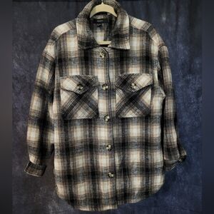 2X Plus Size Forever 21 Plaid Shacket in Black, Brown and Cream